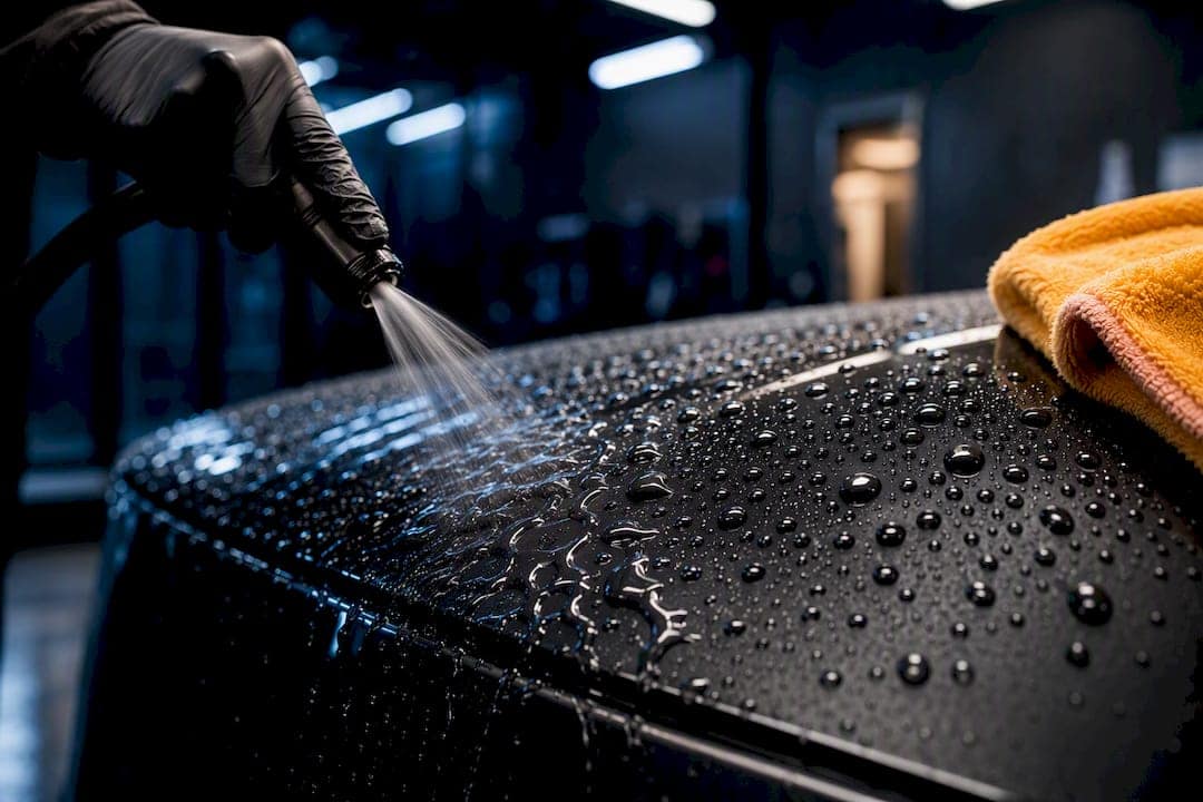 Water beading on a maintained coated vehicle panel