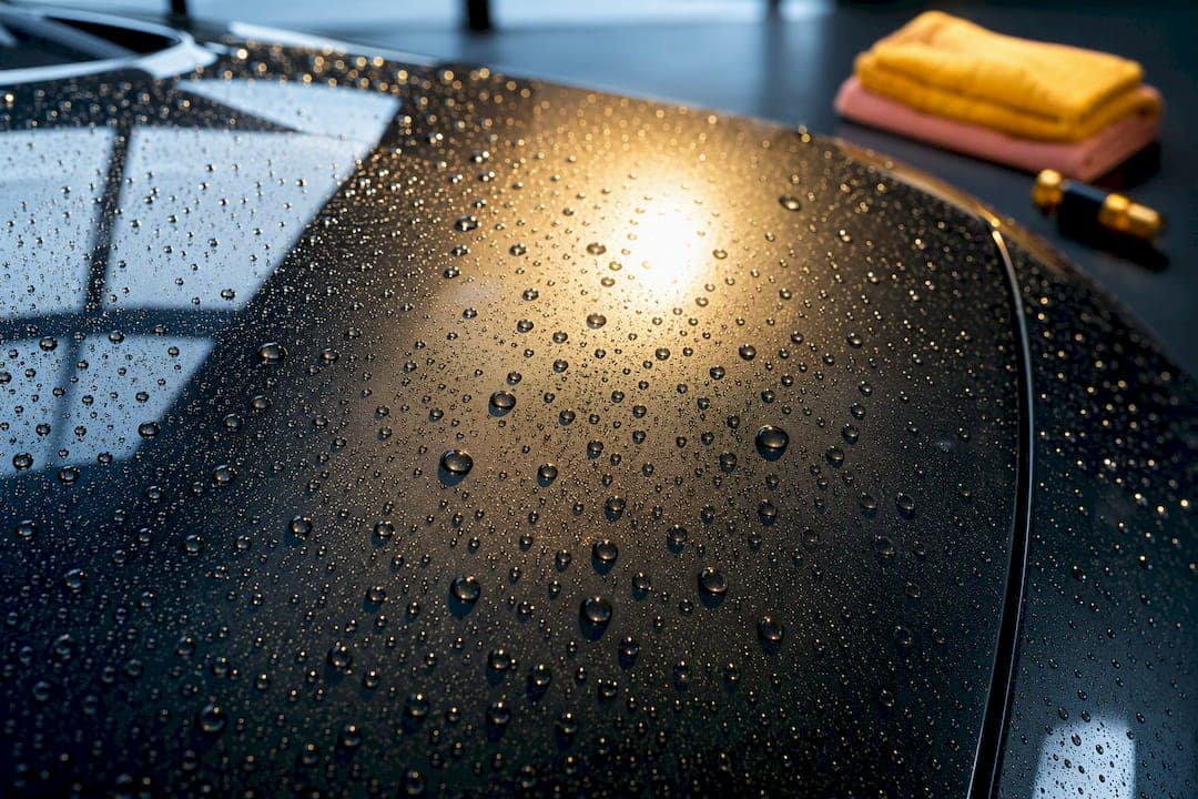 Water beads on a ceramic-coated paint panel