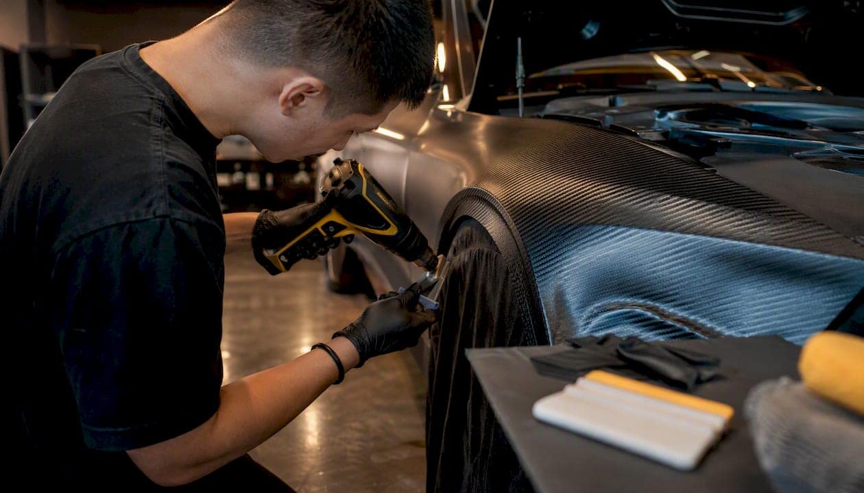 Heat gun post-heating vinyl wrap edge