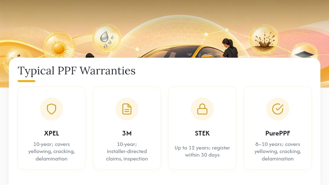 Comparison chart of PPF warranty durations and coverages