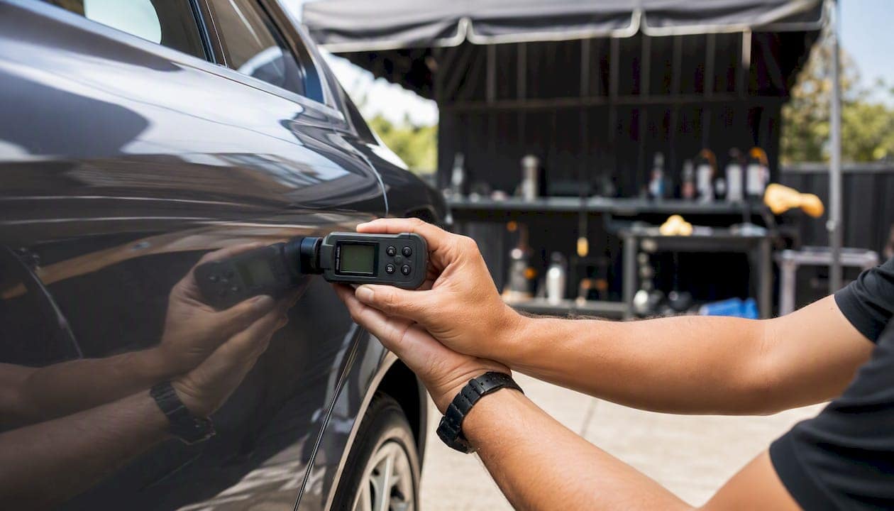 Detailer measuring paint thickness