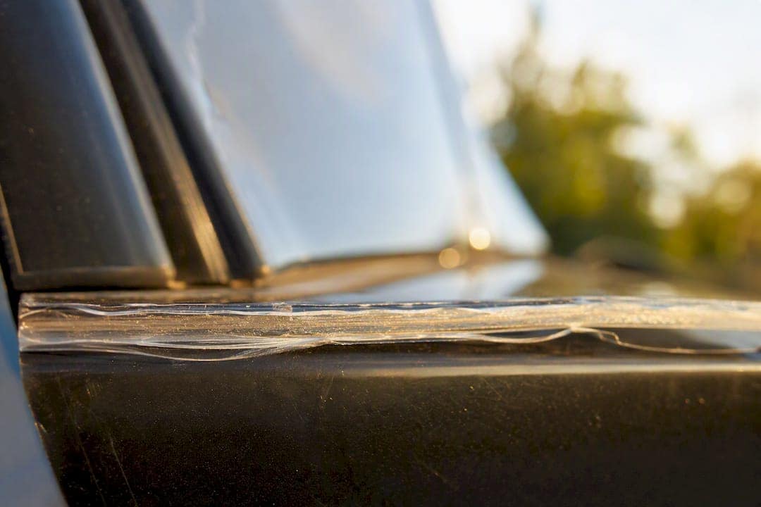Close-up of layered PPF edge on car panel