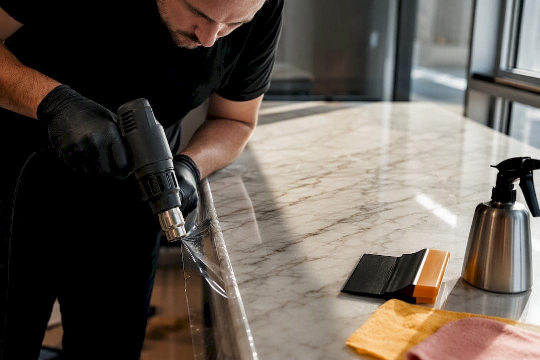 Installer heat sealing protective film edge