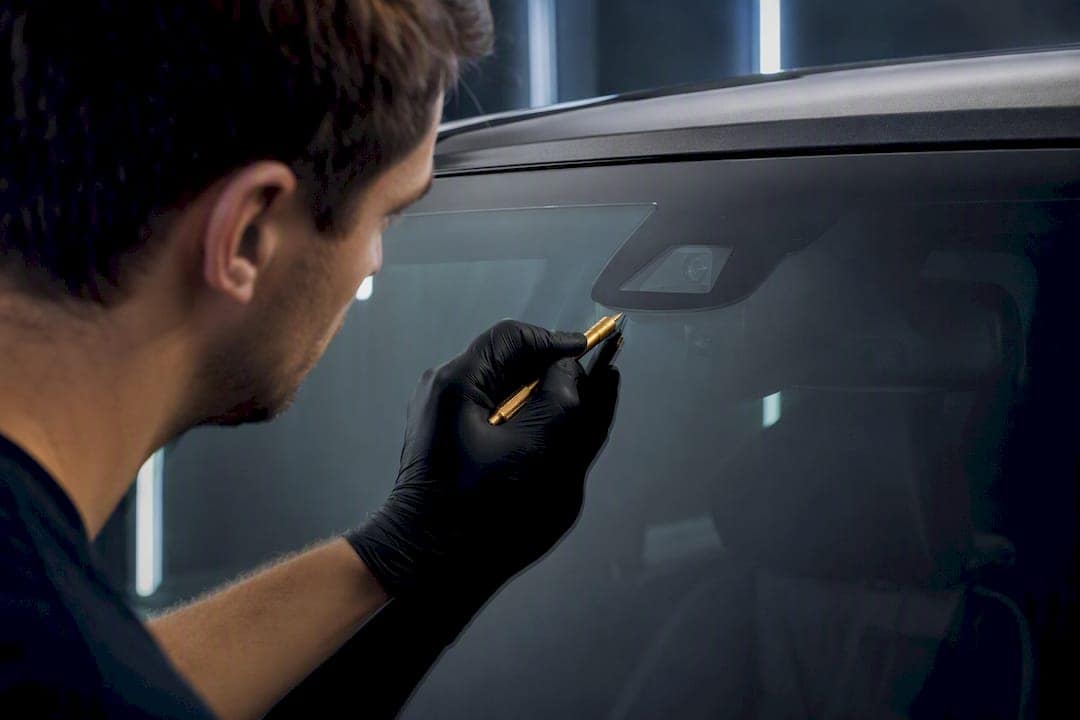 ADAS camera housing above windshield film