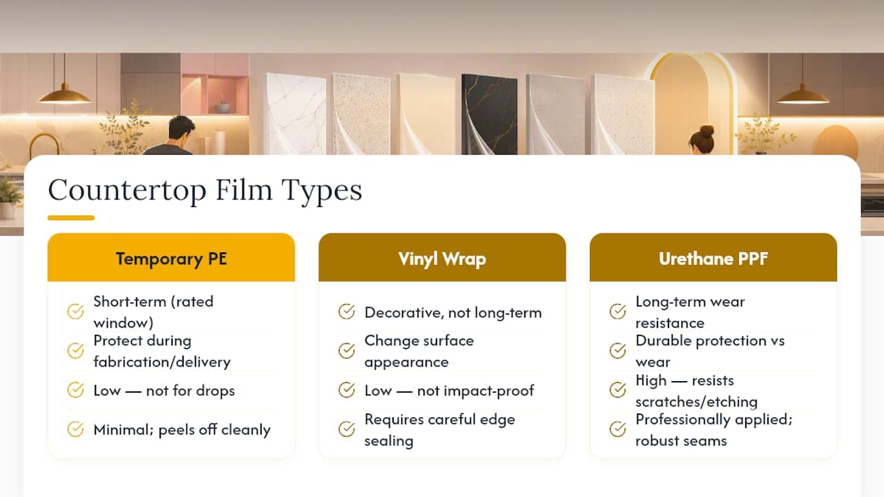 Comparison of three countertop film materials