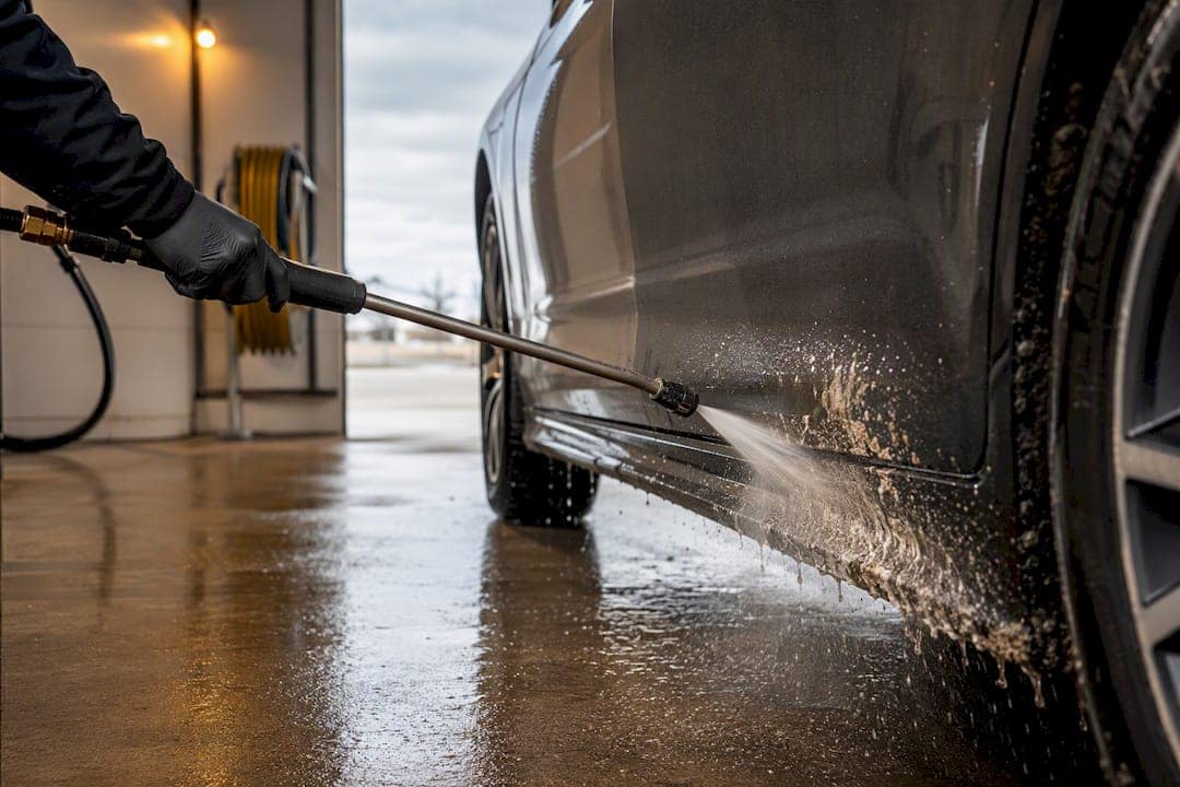 Pressure wand rinsing salted rocker panel