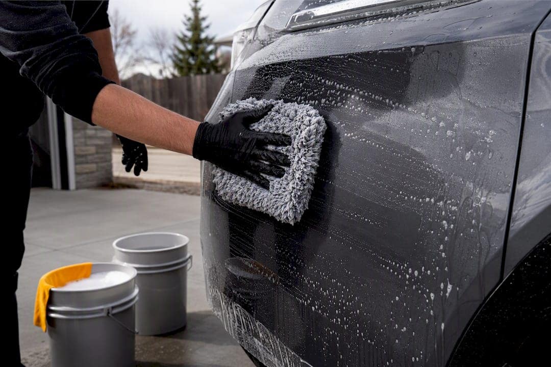 Microfiber mitt washing a PPF panel